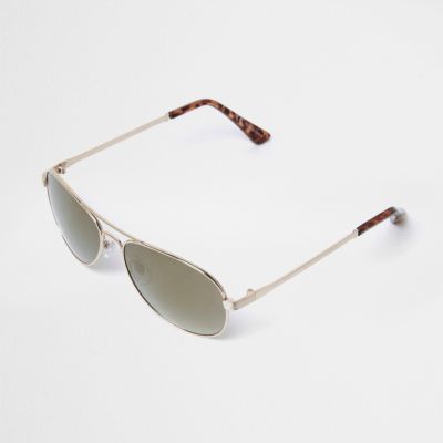 Gold tone khaki lens aviator sunglasses